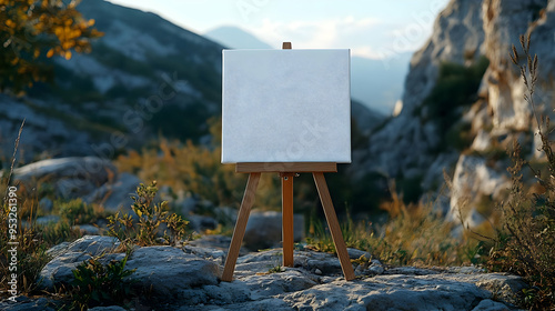 Blank canvas on easel in mo...