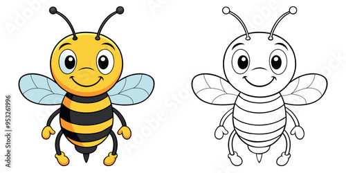 Cute Bee Smile Cartoon Coloring Page For Kids