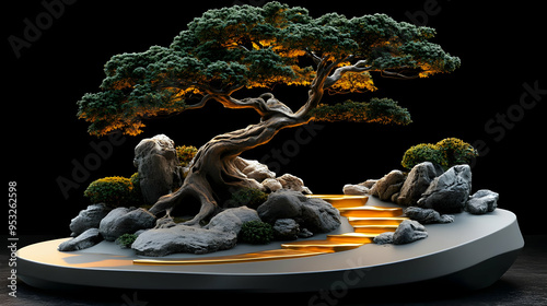 Bonsai Tree With Golden Pat...