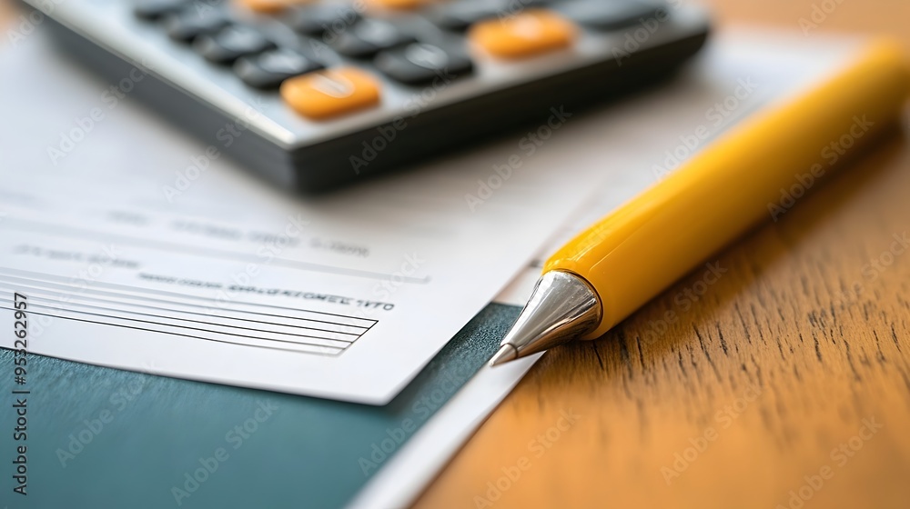 Close up View of Calculator with Tax Documents on Office Desk Close up View of Calculator with Tax Documents on Office Desk