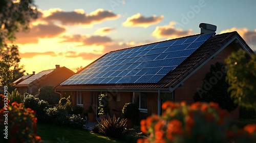 Brick house with solar pane...