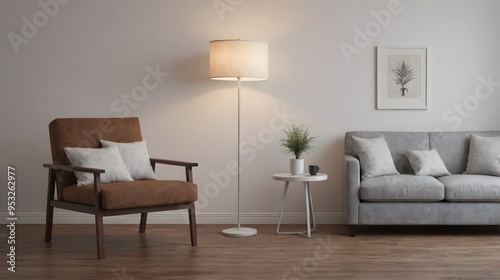 Home mock up design, modern white wall and wooden flooring interior image background
