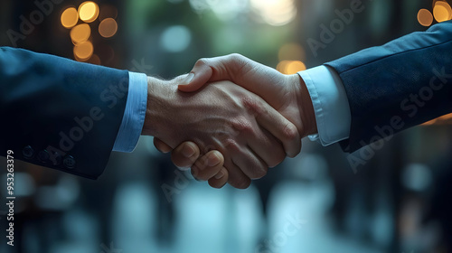 Business handshake with blu...