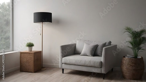 Home mock up design, modern white wall and wooden flooring interior image background