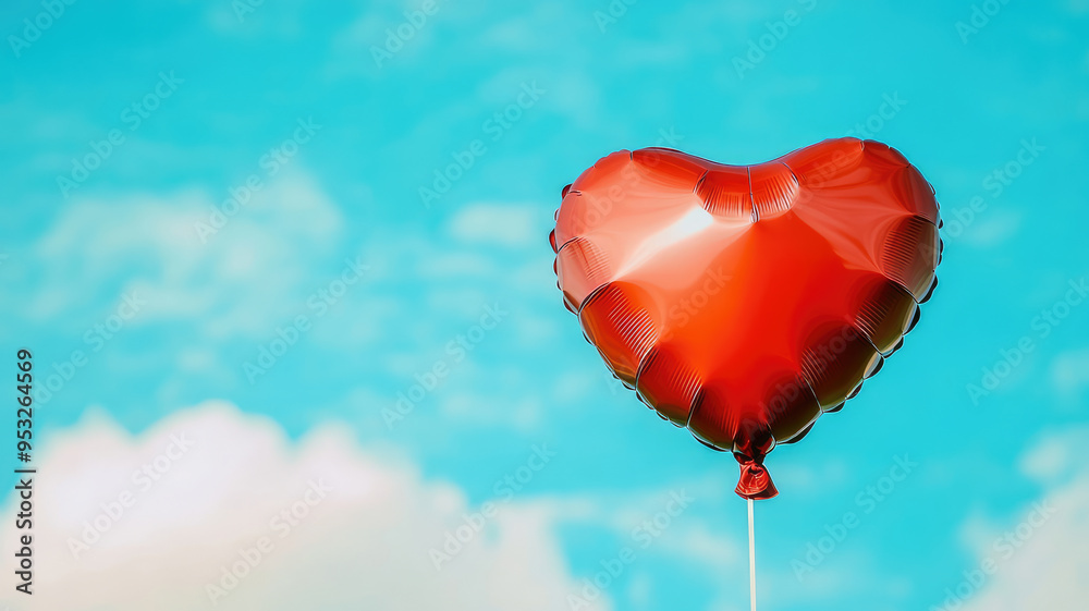 Fototapeta premium a heart-shaped balloon on blue sky background, detailed high definition image