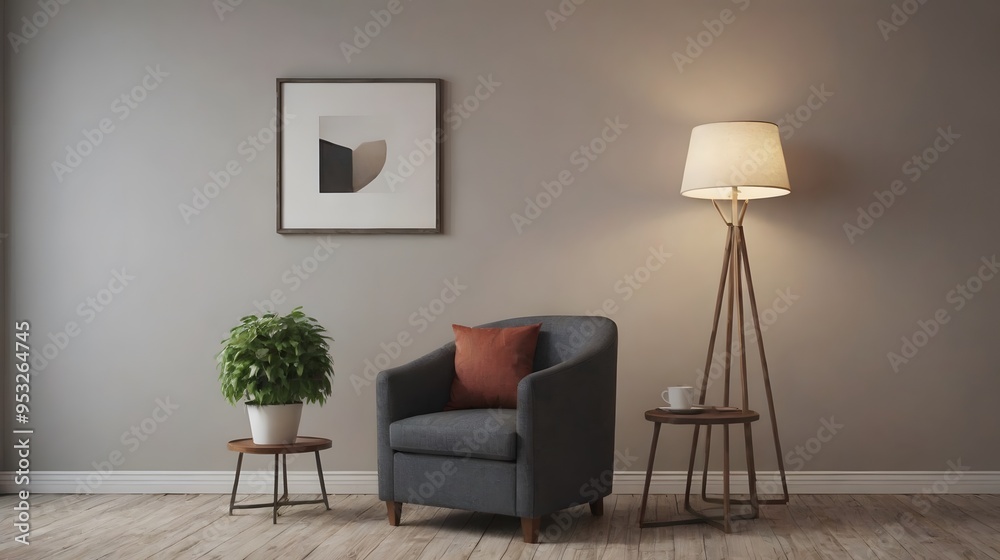 Fototapeta premium Home mock up design, modern white wall and wooden flooring interior image background