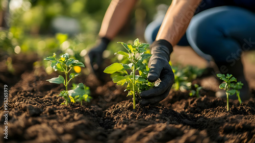 Close up of a hand planting...