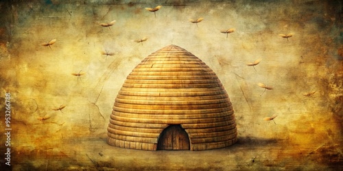Vintage beehive on textured background, perfect for beekeeping or environmental themes