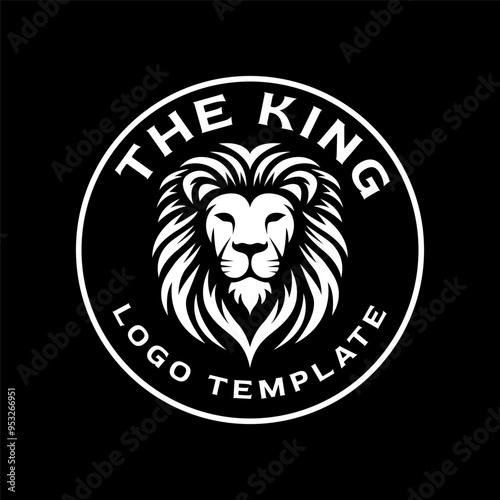 The King Lion Logo Template - Majestic Lion Head Emblem in Black and White