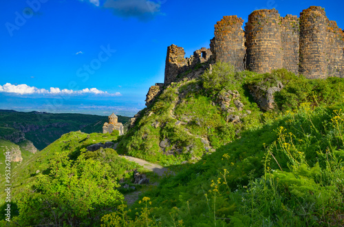 Amberd Fortress ruins and Vahramashen Church on Mount Aragats (Antarut, Armenia)