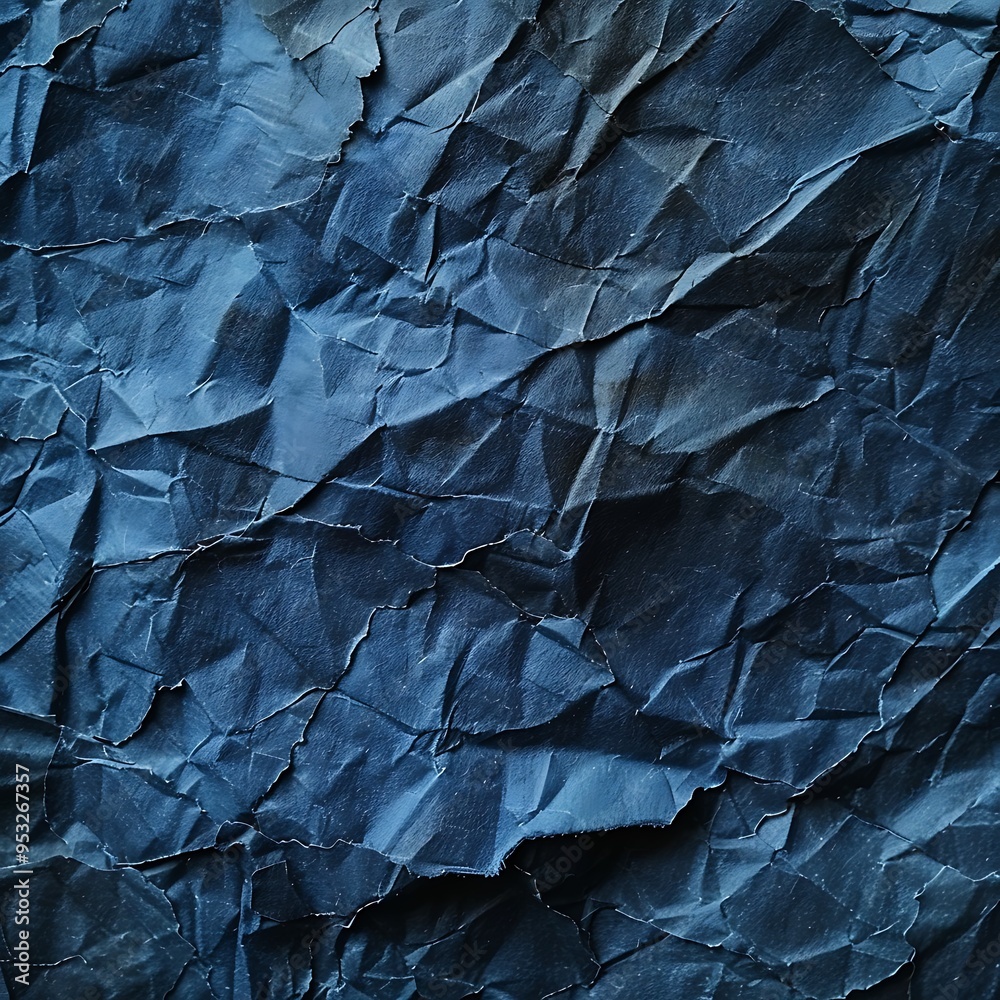Fototapeta premium Deep wavy ribbed blue paper texture for creative background and design