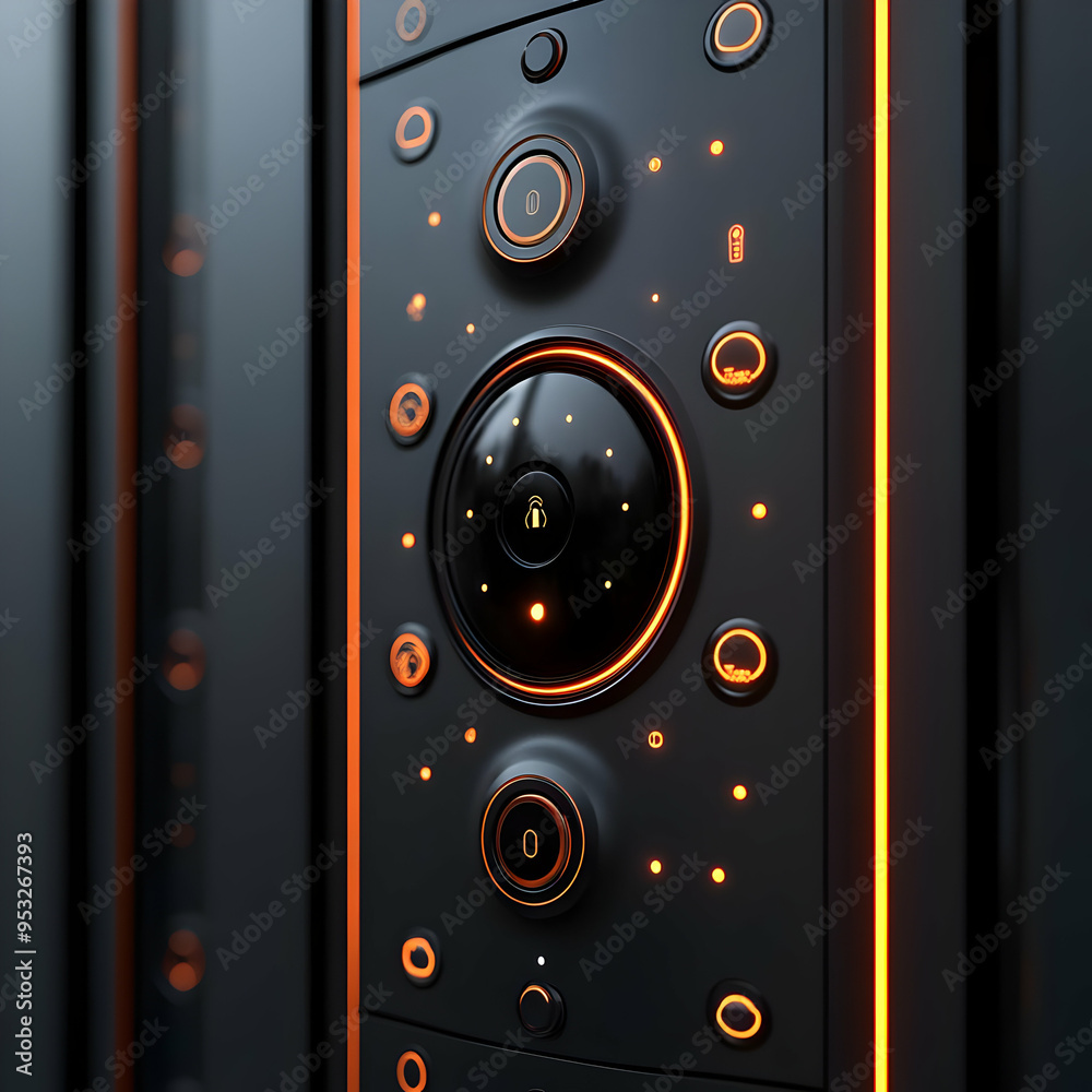 Black Panel with Orange Lights 3D Render Black Panel with Orange Lights 3D Render