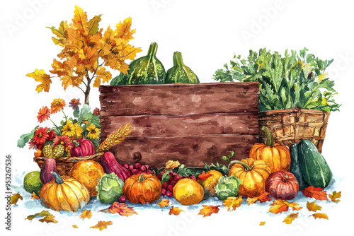 Vibrant autumn market scene featuring pumpkins, gourds, and colorful foliage, perfect for fall-themed projects.
