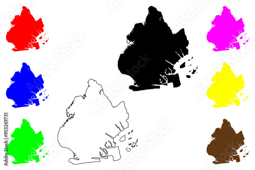 Kings County, New York State (U.S. county, United States of America, USA, U.S., US) map vector illustration, scribble sketch Brooklyn map