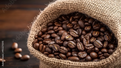 Freshly Roasted Coffee Beans in Burlap Sack Close Up Texture