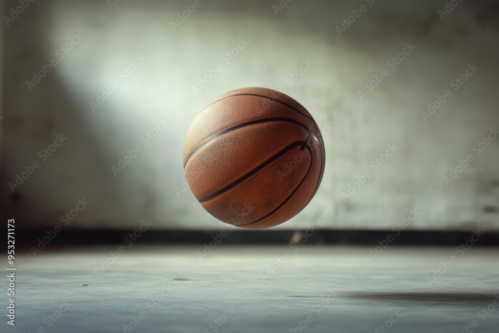 Basketball spinning on floor in empty gymnasium Basketball spinning on floor in empty gymnasium