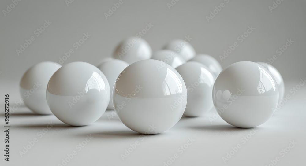 White spherical objects arranged in a pattern under soft natural light on a surface White spherical objects arranged in a pattern under soft natural light on a surface