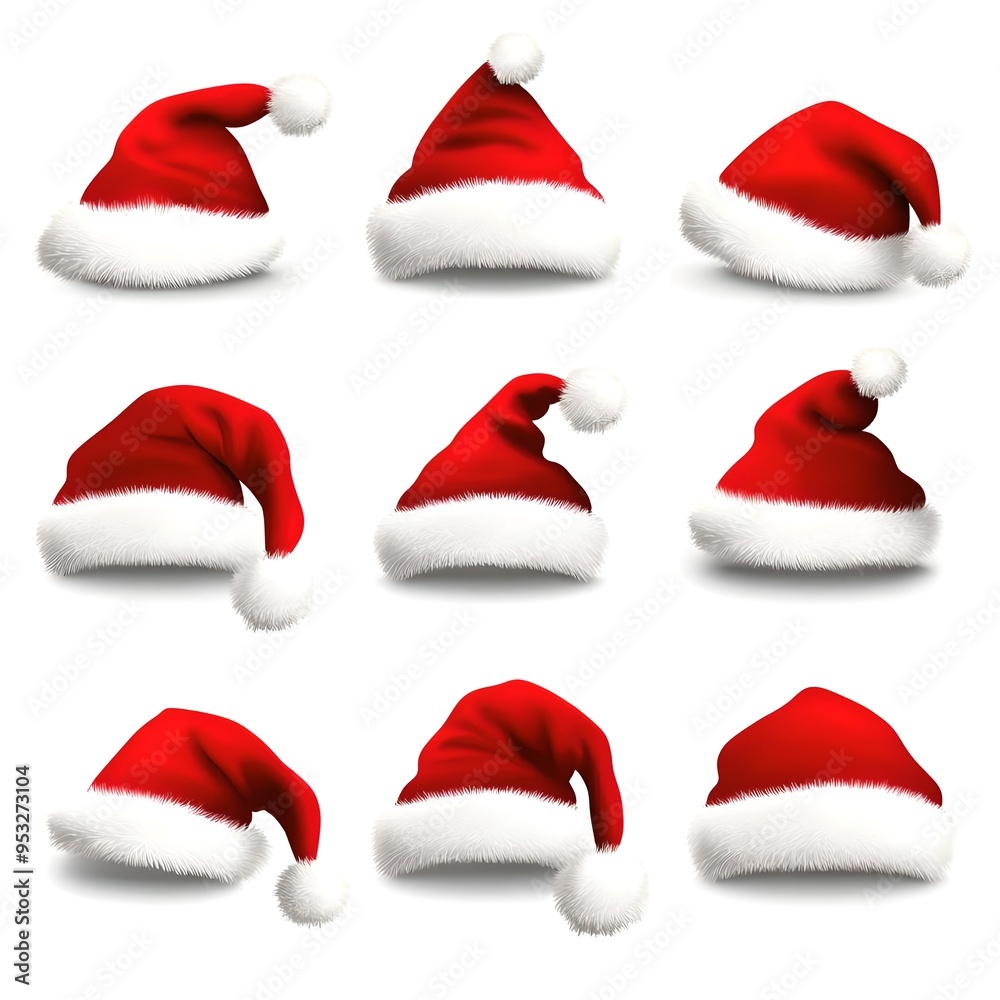 set of christmas hats. set of santa claus hats on white bakground. Vector set of christmas hats. set of santa claus hats on white bakground. Vector