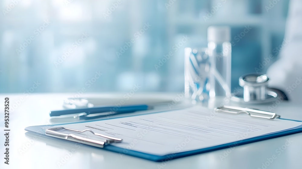 Medical Report Forms and Clipboard on Doctor s Desk for Healthcare Documentation Medical Report Forms and Clipboard on Doctor s Desk for Healthcare Documentation