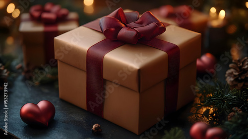 Closeup of a gold gift box ...