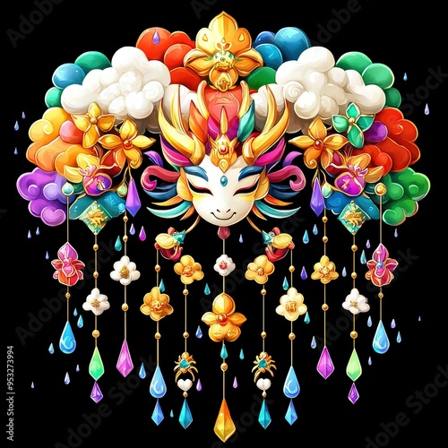 Colorful Fantasy Mask with Raining Flowers photo