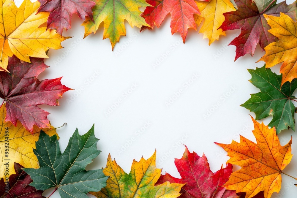 Fototapeta premium Autumn Maple Leaves Flat Lay White Background created with Generative AI