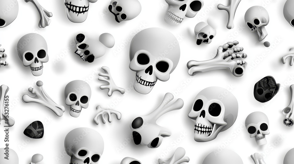 Halloween Skulls and Bones Seamless Pattern