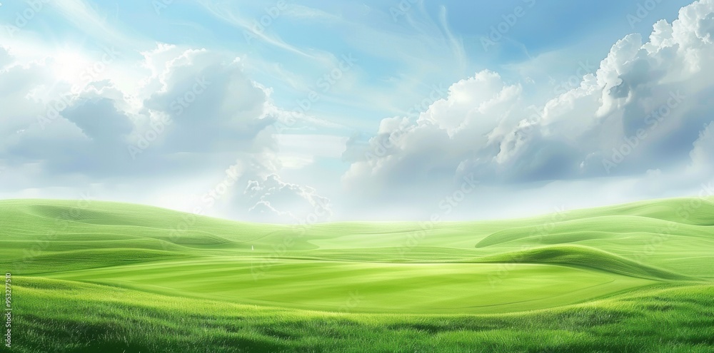 Serene Golf Course Landscape. Tranquil nature-inspired golf scene Serene Golf Course Landscape. Tranquil nature-inspired golf scene