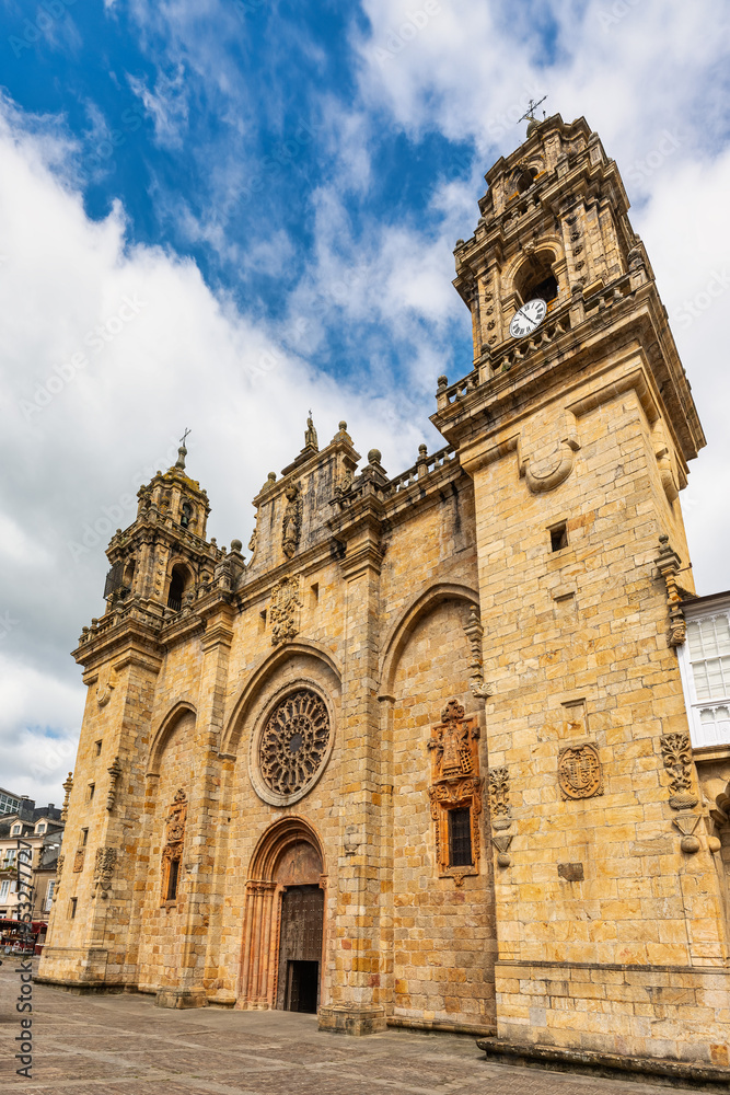 Main facade of the cathedral of Mondenedo, a must for pilgrims who make the Camino de Santiago, Galicia.