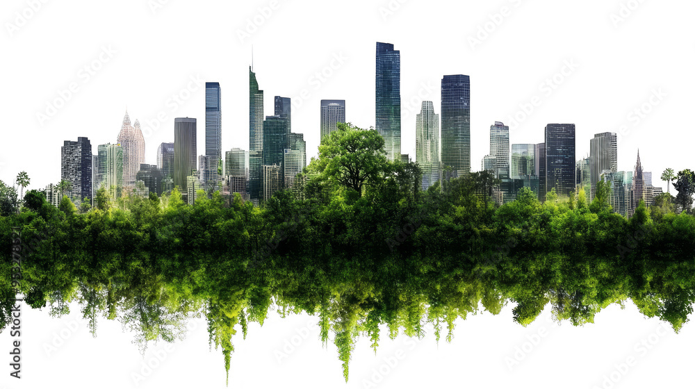 Fototapeta premium Green Cityscape with Skyscrapers and Trees
