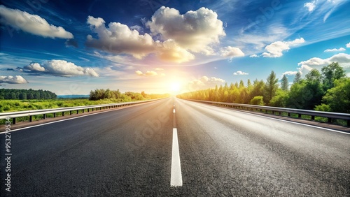 Asphalt highway with road markings stretching into the distance