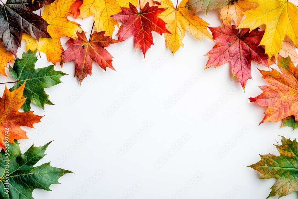 Autumn Maple Leaves Flat Lay White Background created with Generative AI Autumn Maple Leaves Flat Lay White Background created with Generative AI