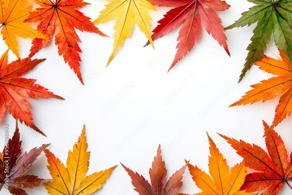 Autumn Maple Leaves Flat Lay White Background created with Generative AI Autumn Maple Leaves Flat Lay White Background created with Generative AI