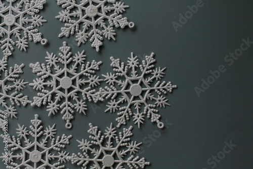 white snowflakes on blue background, toy snowflakes, new year background, snowflakes isolated