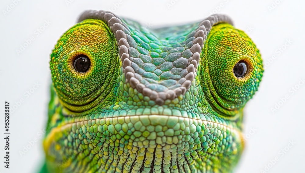 Fototapeta premium Close-up view of a vibrant green lizard basking under soft light in a natural habitat