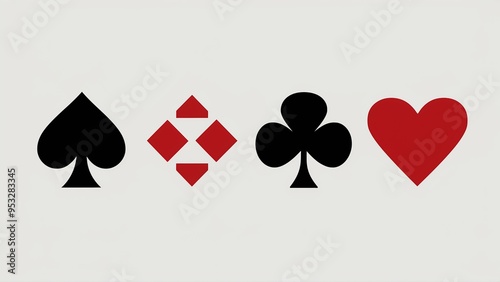 The image shows four playing card symbols lined up in a row. generative ai photo