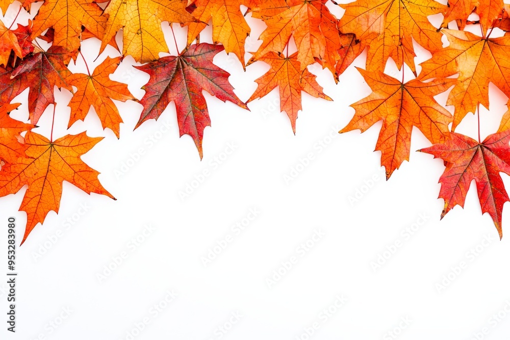 Autumn Maple Leaves Flat Lay White Background created with Generative AI Autumn Maple Leaves Flat Lay White Background created with Generative AI