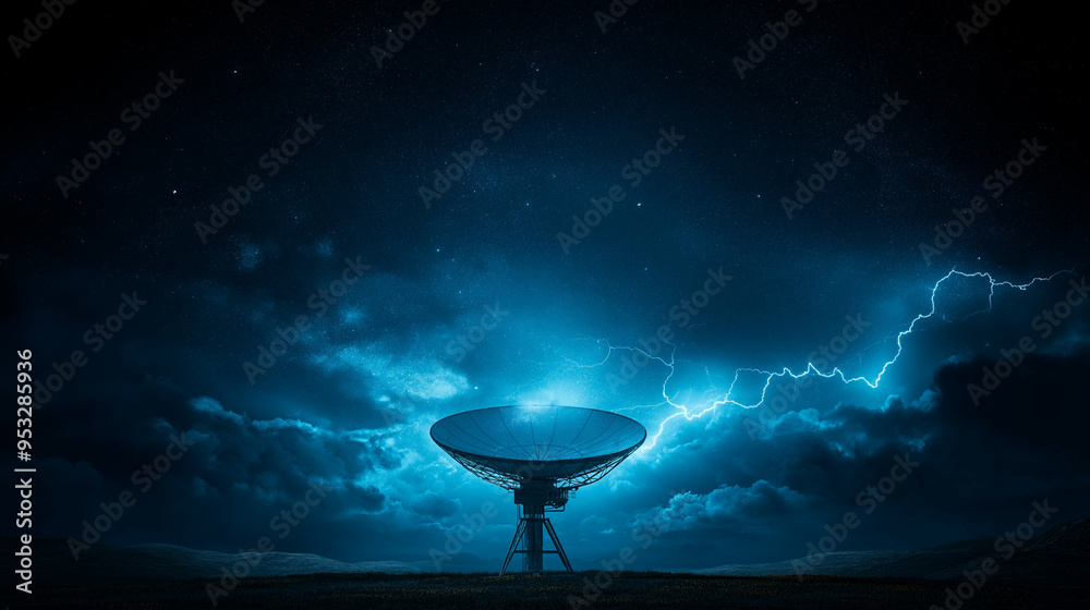 Satellite Dish With A lightning storm Satellite Dish With A lightning storm