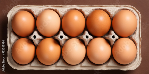 Group of Brown Eggs in Carton top view photo