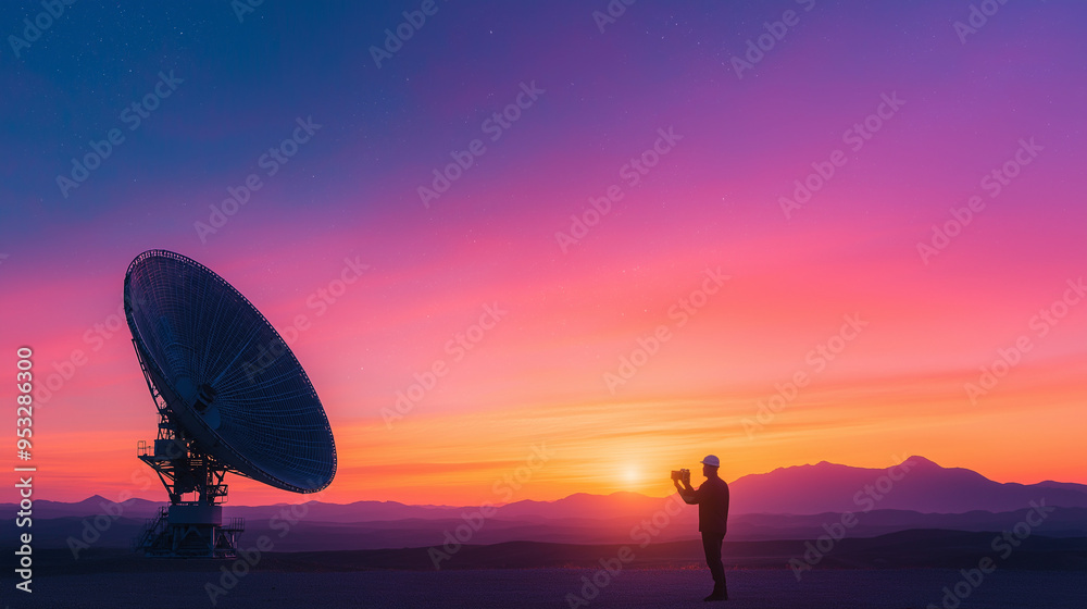 Technician Inspecting A satellite Technician Inspecting A satellite