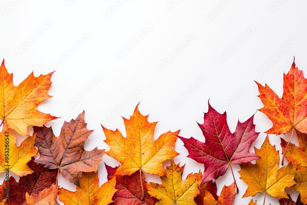 Autumn Maple Leaves Flat Lay White Background created with Generative AI Autumn Maple Leaves Flat Lay White Background created with Generative AI