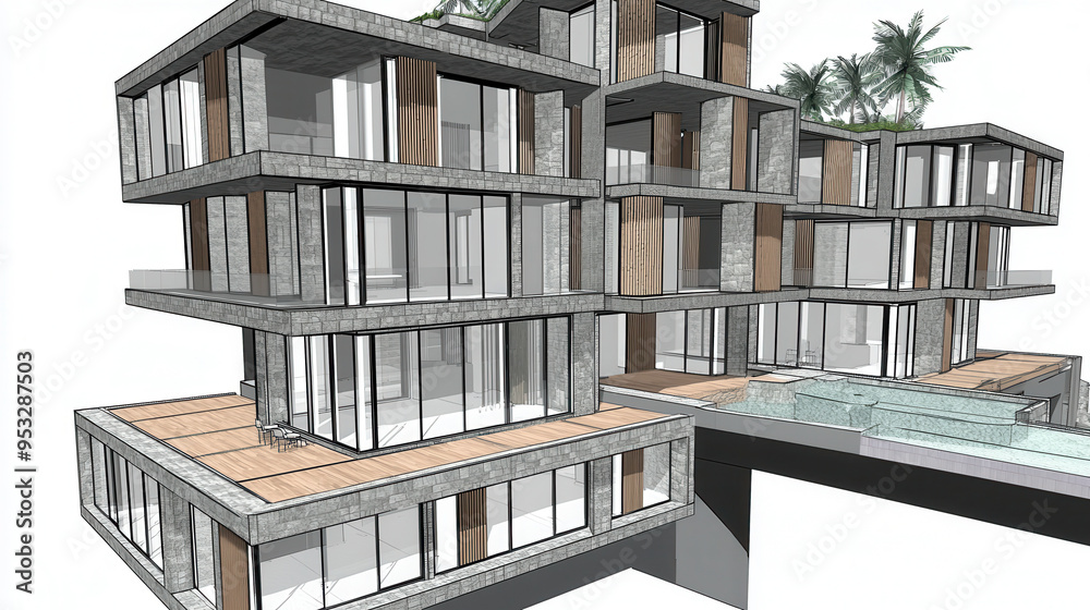 Modern architectural model of a multi-level building design Modern architectural model of a multi-level building design