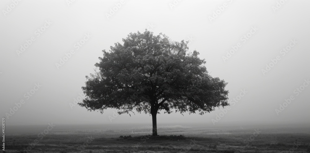 Obraz premium Serene Black and White Tree Wallpaper. Minimalist Nature Theme