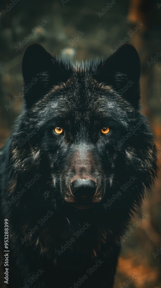 Fototapeta premium Majestic Black Wolf. Nature-inspired theme concept