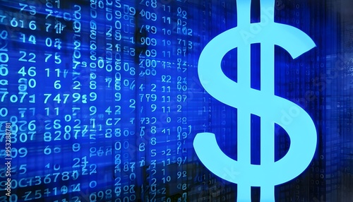 Dollar symbol or sign on blue background. Business and finance currency or money illustration wallpaper, economy banking and market wealth concept. Payment technology, deposit income