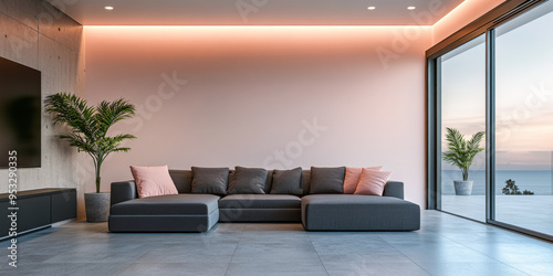 Wallpaper Mural Modern minimalist living room interior with futuristic led lighting elements. Torontodigital.ca