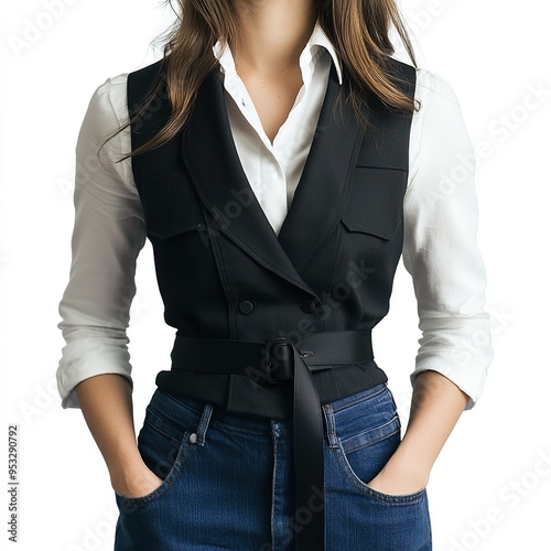 Belted Vest: A vest with a belt to cinch the waist. generative ai photo