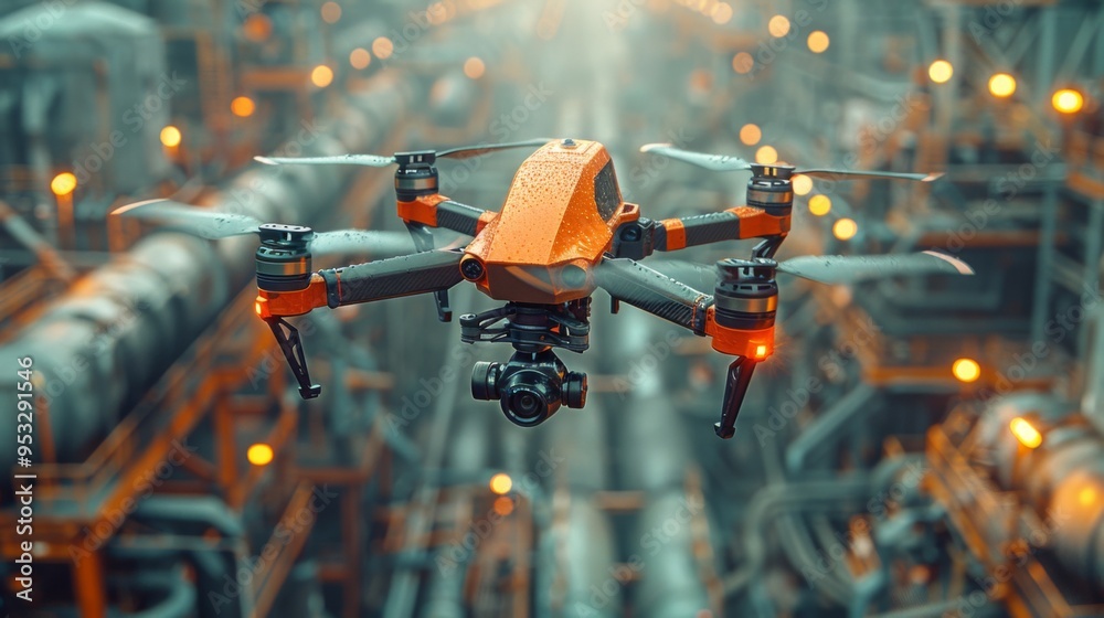 Paint a scene of a drone inspecting construction materials and quality control in industrial processes, ensuring compliance with regulatory standards Paint a scene of a drone inspecting construction materials and quality control in industrial processes, ensuring compliance with regulatory standards