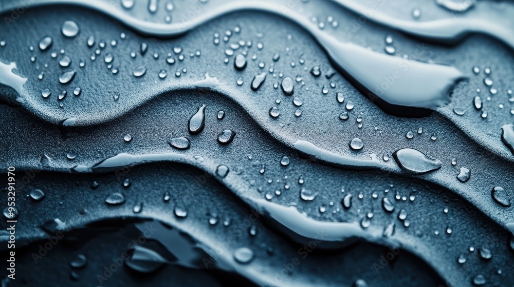 An abstract image featuring sleek grey and blue waves with scattered droplets, creating a modern and minimalistic texture with a glossy and elegant appearance. An abstract image featuring sleek grey and blue waves with scattered droplets, creating a modern and minimalistic texture with a glossy and elegant appearance.