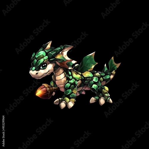 Adorable Green Dragon With Acorn Wand photo